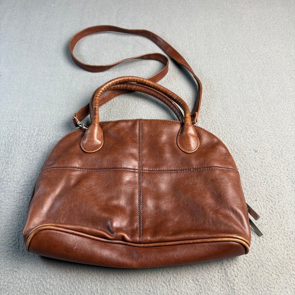 Cherokee Brown Faux Leather Dome Satchel Crossbody Bag with Double Zipper